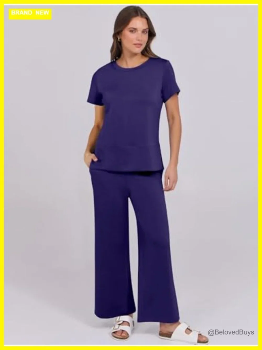 2 Piece Lounge Set Short Sleeve Wide Leg Casual Matching Tracksuit